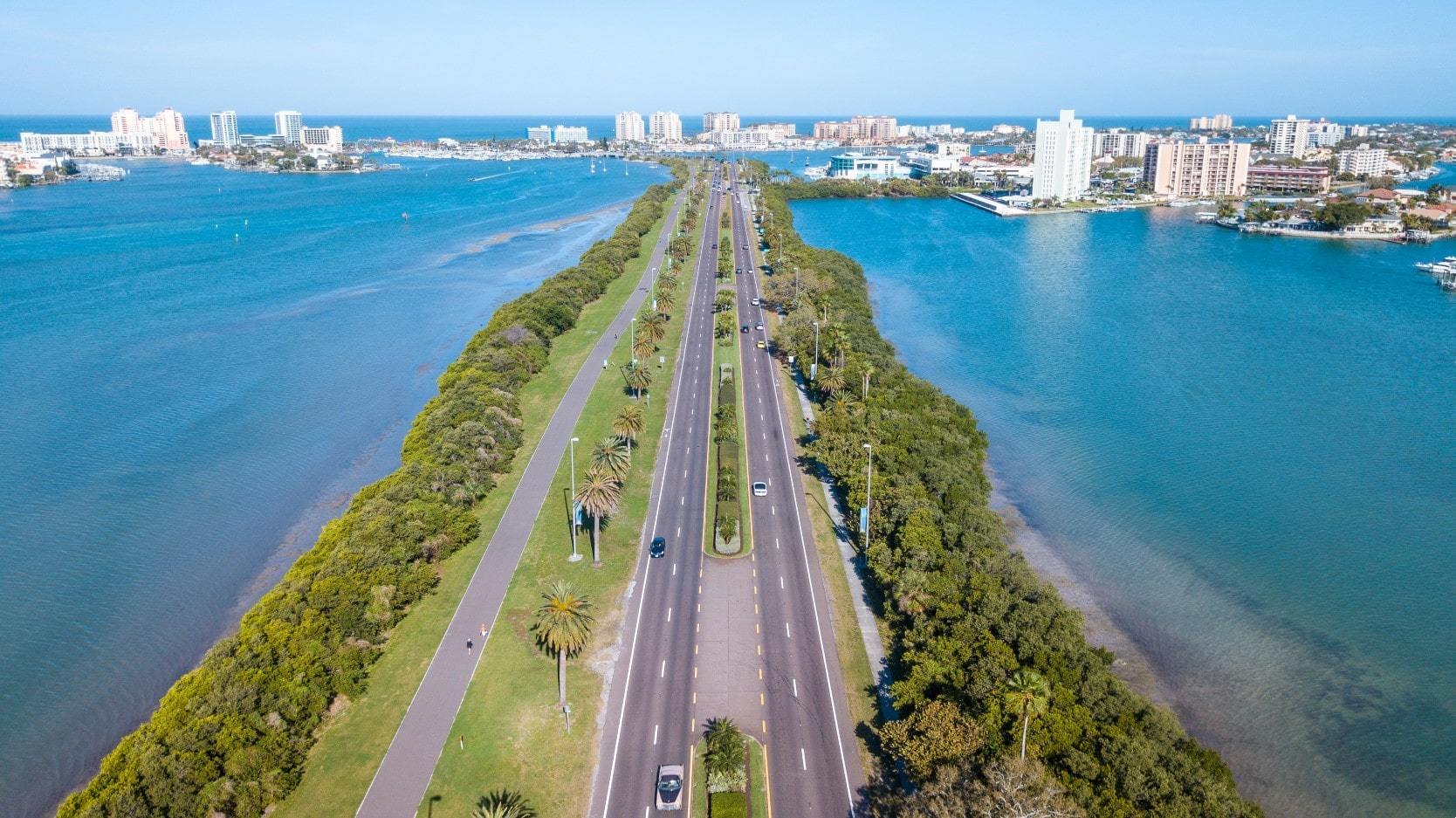 Aerial view of a highway leading to Clearwater, Florida